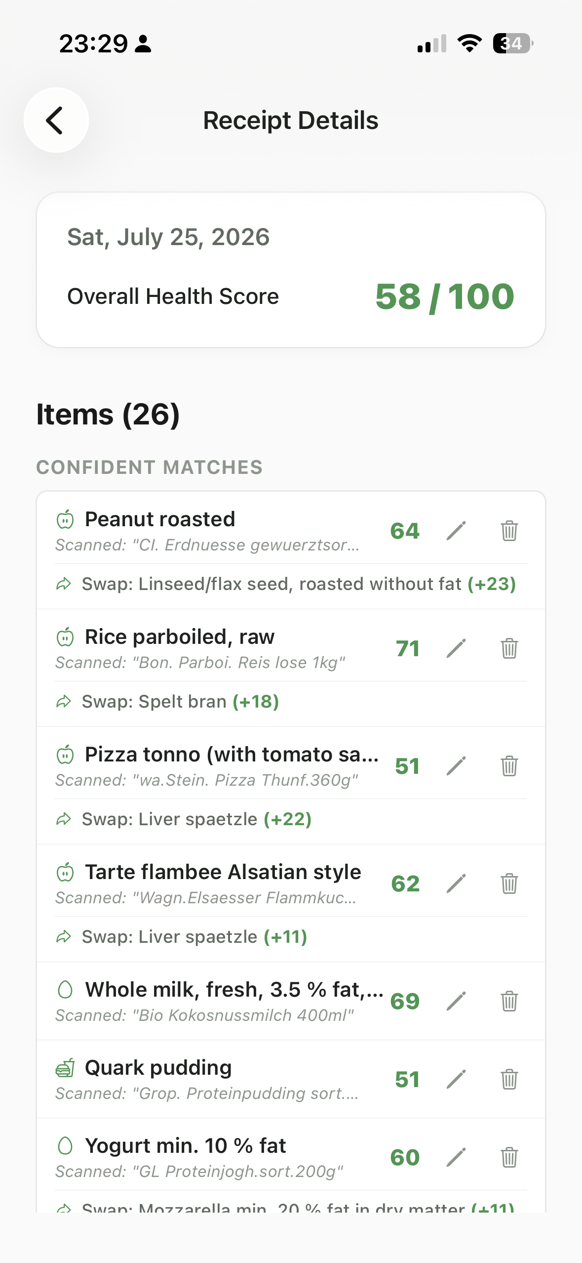 App-Screenshot: Kassenbon-Ergebnis